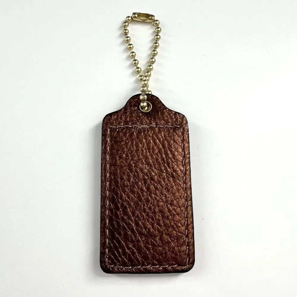 Coach 2.75” Brown Shimmer Leather Gold Chain Replacement Hang Tag Bag Key Charm